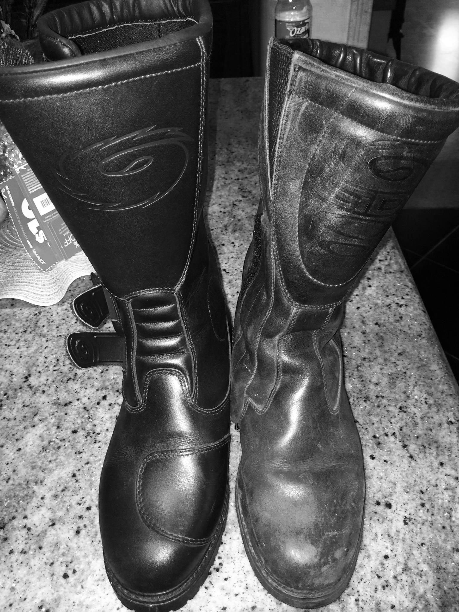New "On Road" leather boot on left and my 10 year old Lorica boot on the right!